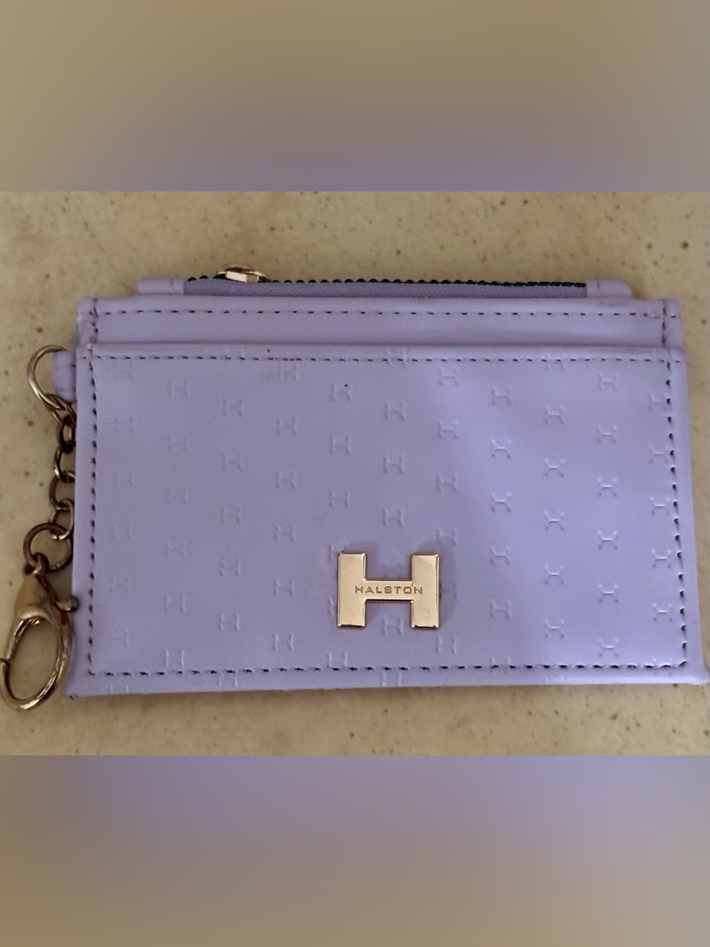 Halston  Lavender Embossed Leather Zip Wallet with Gold Hardware